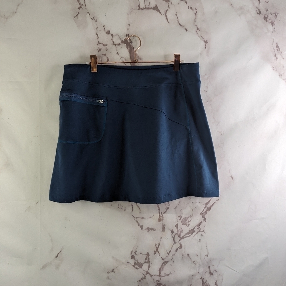 Title Nine Skirt Women Large Blue Nylon Stretch Mini Short Zip Pocket